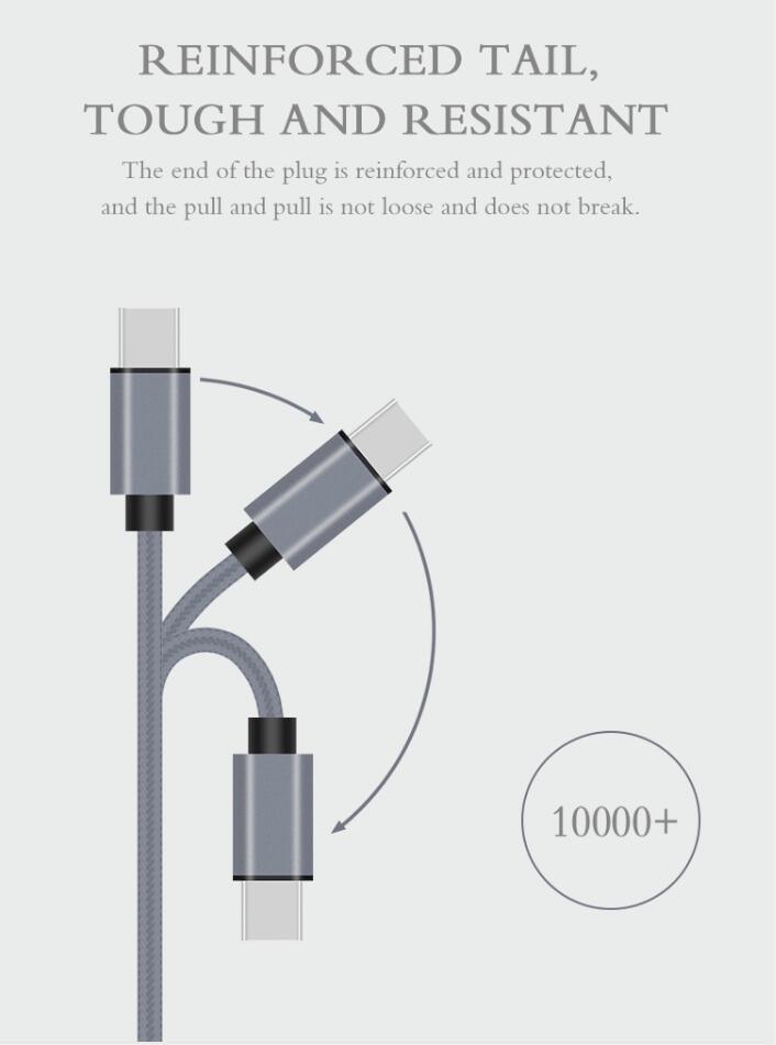 Schwarzes rundes verzinntes Kupfer USB Typ a 3.0 auf USB Typ C Ladekabel für Mobiltelefone