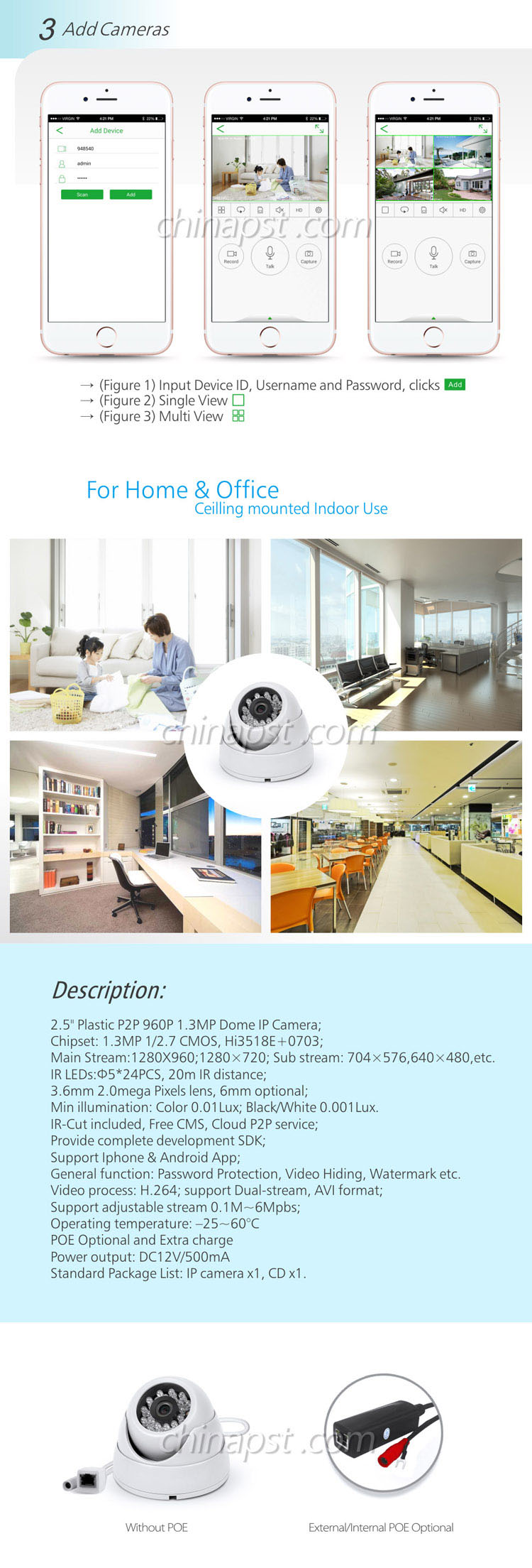 CCTV Camera Supplier IR Dome Megapixel Network IP Camera (PST-IPCD301BS)