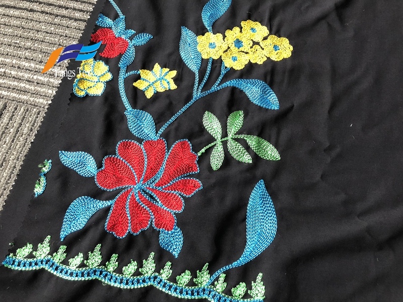 Formal Black 100 Polyester Wool Peach Embroidery Fabric 2