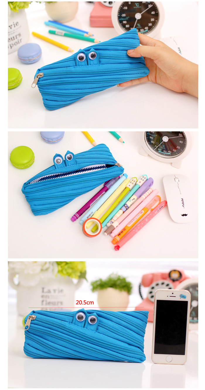 Zipper crayon sac de papeterie créative simple pour le sac à fermeture éclair monstre mignon grand toile fournit des fournitures à crayon pochette