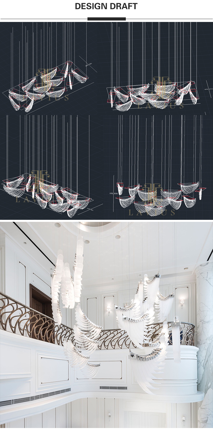 wing chandelier drawing and effect