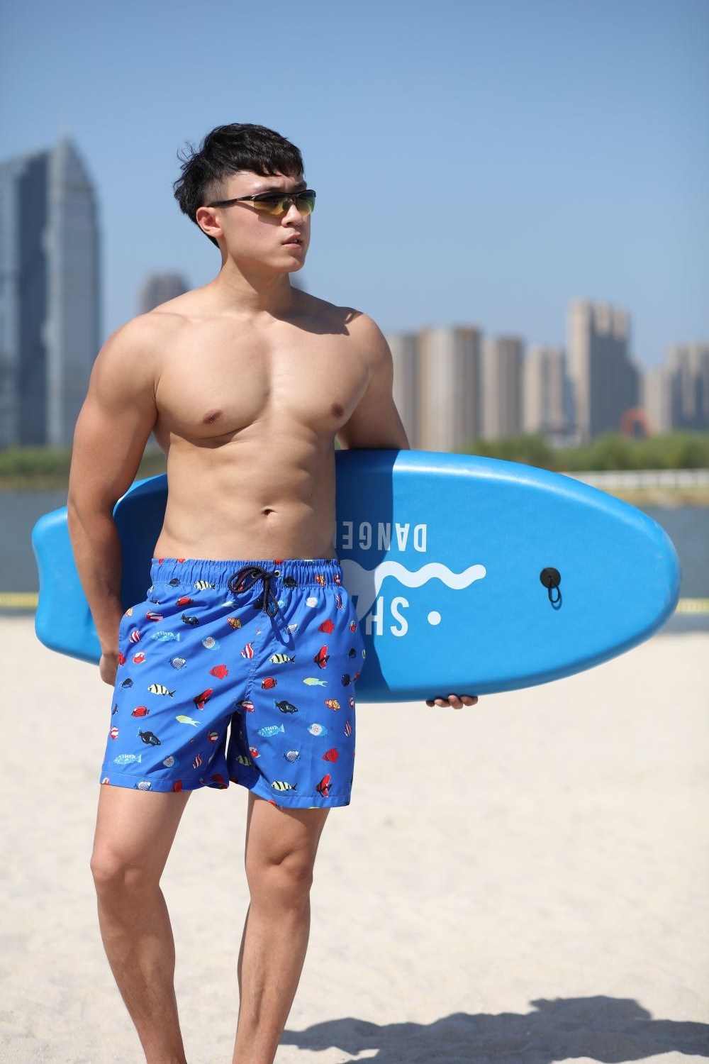 140GSM 100% Polyester Digital Print Quick Dry Full Elastic Waist Brief Lining Water Repellent Man's Swim Short