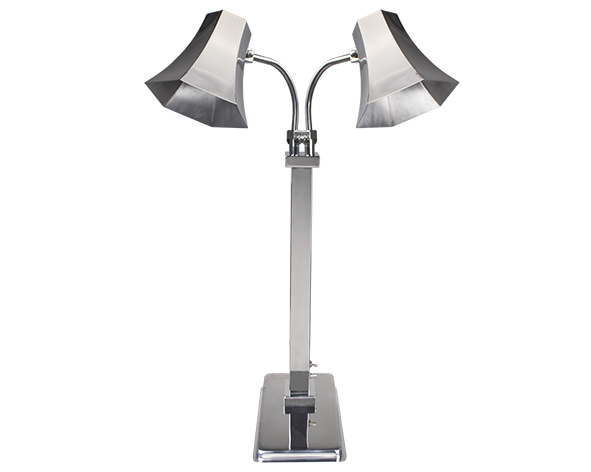 Two Light Heat Lamp with Gold Hexgonal Lamp Shade