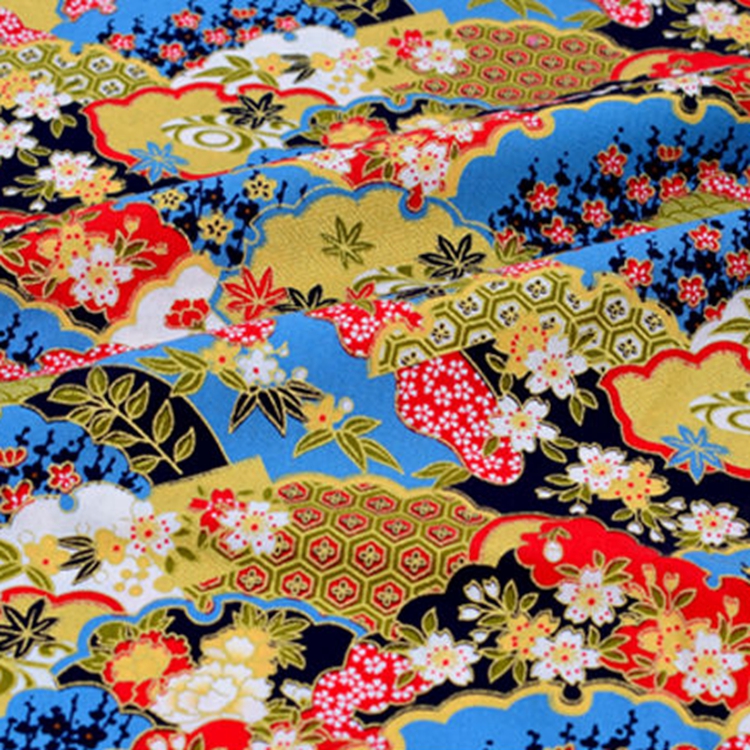 Japanese Style Bronzing 100% Cotton Woven Kimono Fabric