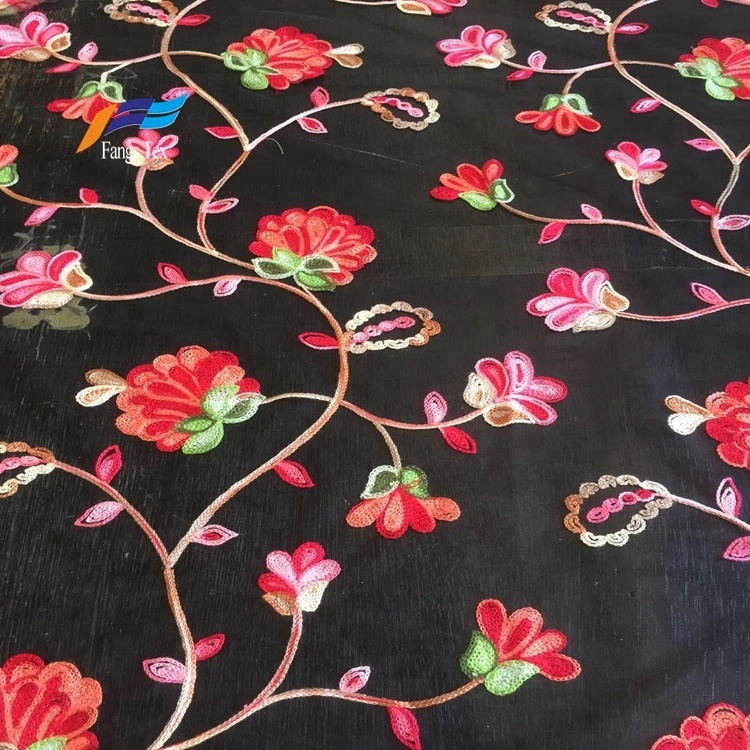 African Tokay Flower Embroidery Women Dress Black Fabric 3