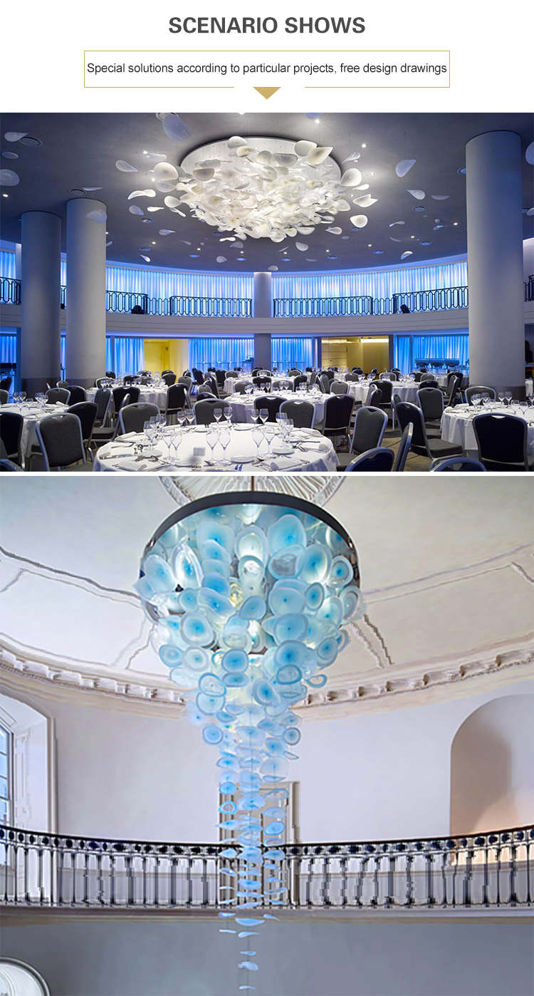 Large crystal chandeliers for hotel lobby