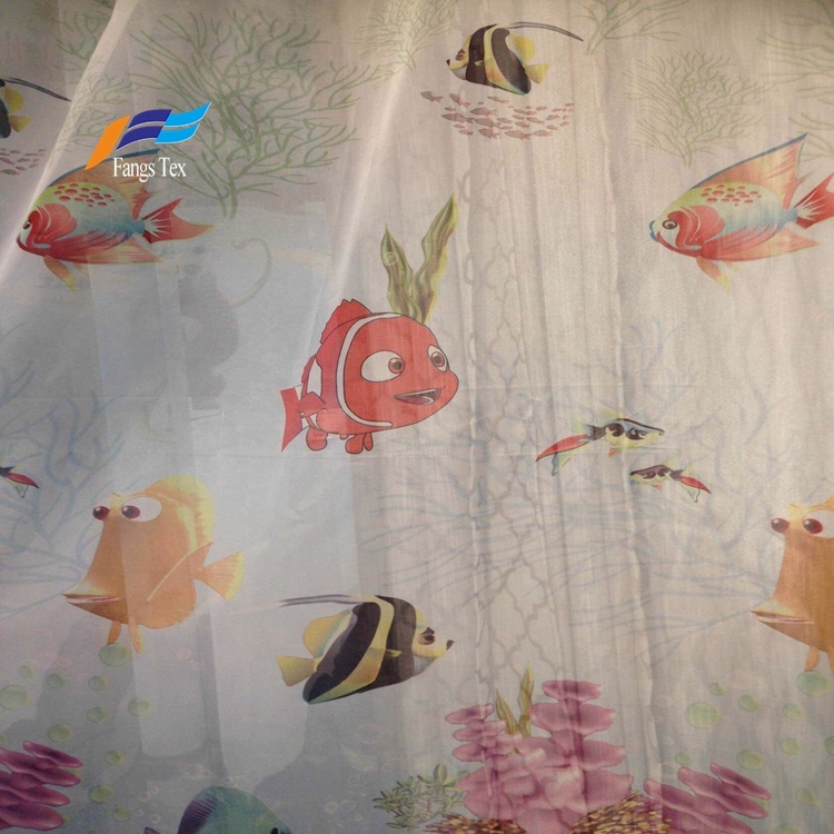 Polyester Sheer Printed Childre's Window Curtain Fabric