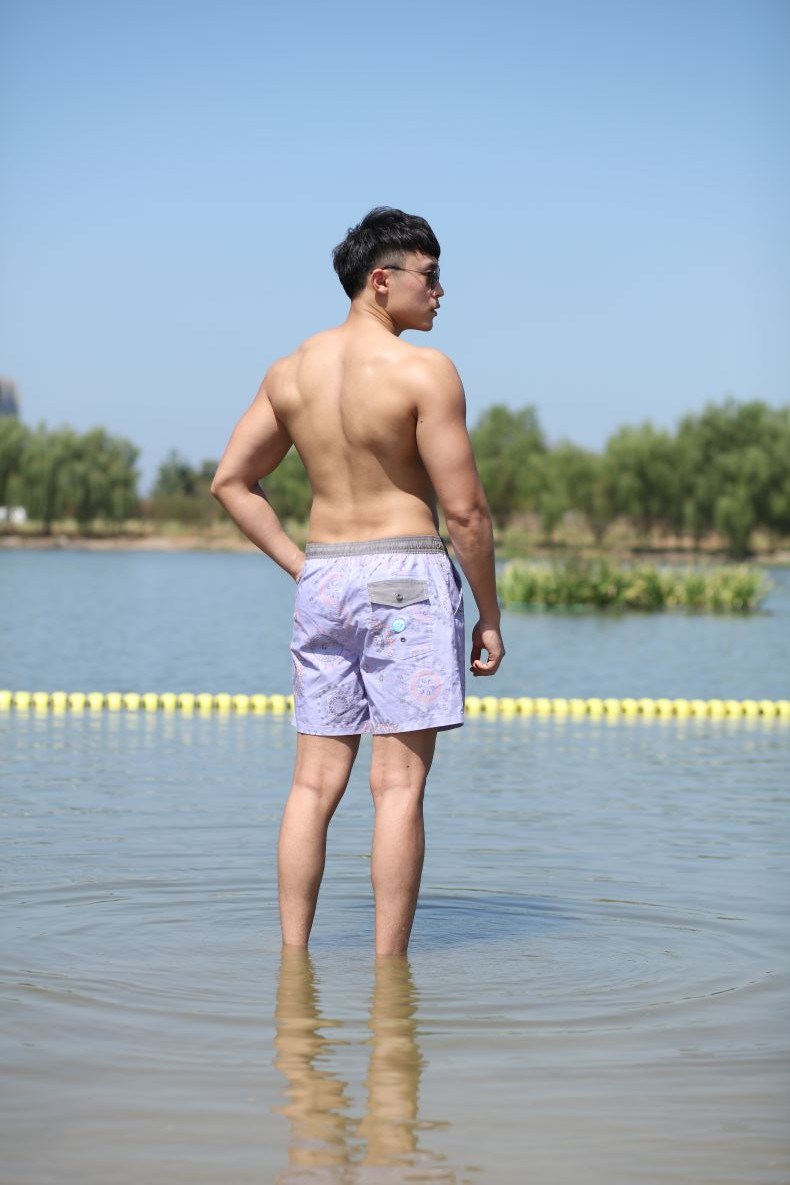 160GSM Cotton Polyester Digital Print Full Elastic Waist Brief Lining Beach Short Man's Swimshort