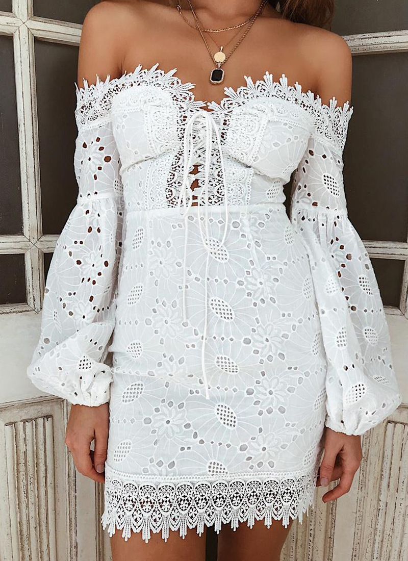 White Lace Embroidery Mini Dress