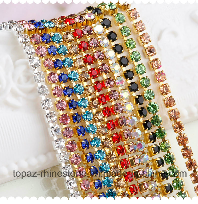 3mm Ss12 Golden Close Sewing Chain Strass Chain Round Cup Chain Crystal Rhinestone Chain (TCG-3mm sapphire)
