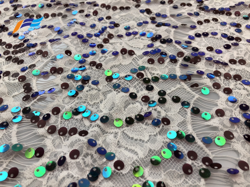 Ad Elastic French Embroidered Sequins Lace Dress Fabric