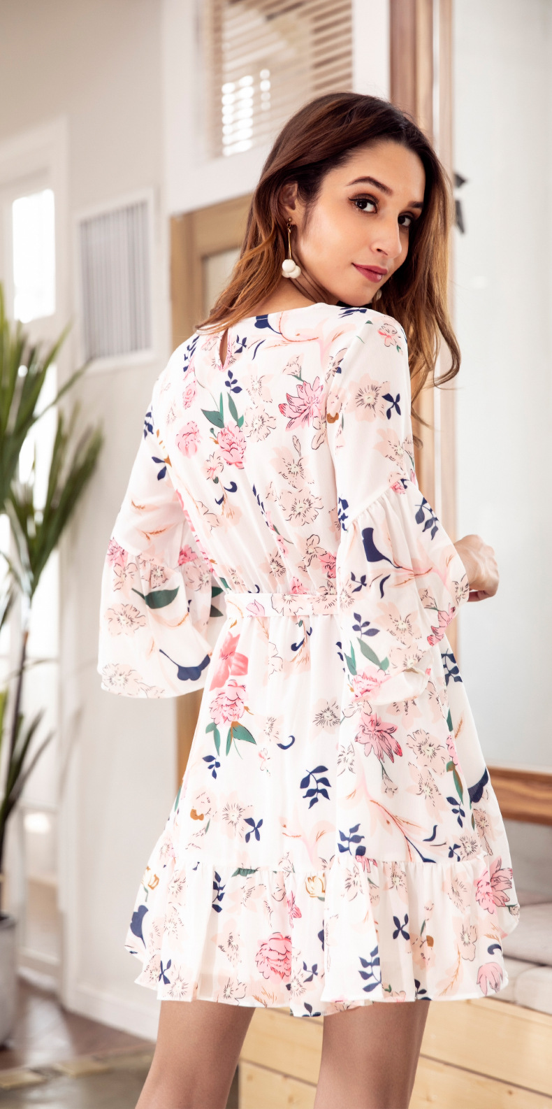 Casual Printed Dress with Lace