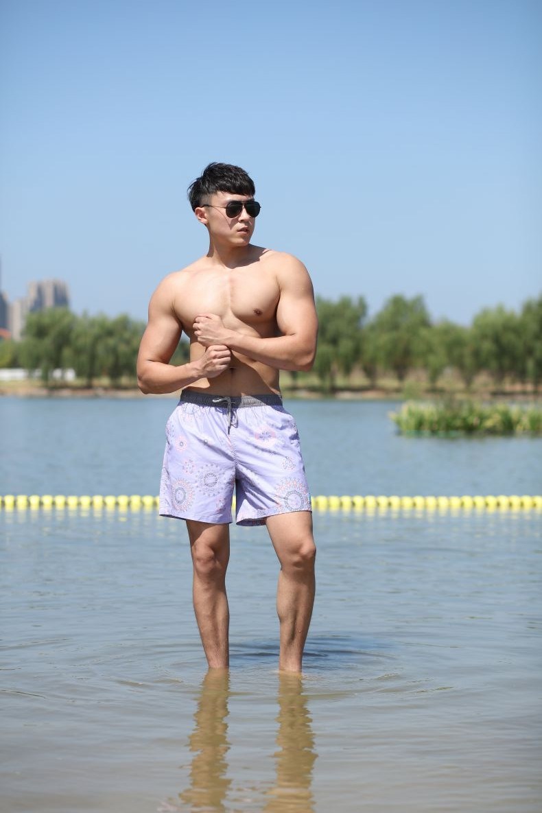 160GSM Cotton Polyester Digital Print Full Elastic Waist Brief Lining Beach Short Man's Swimshort