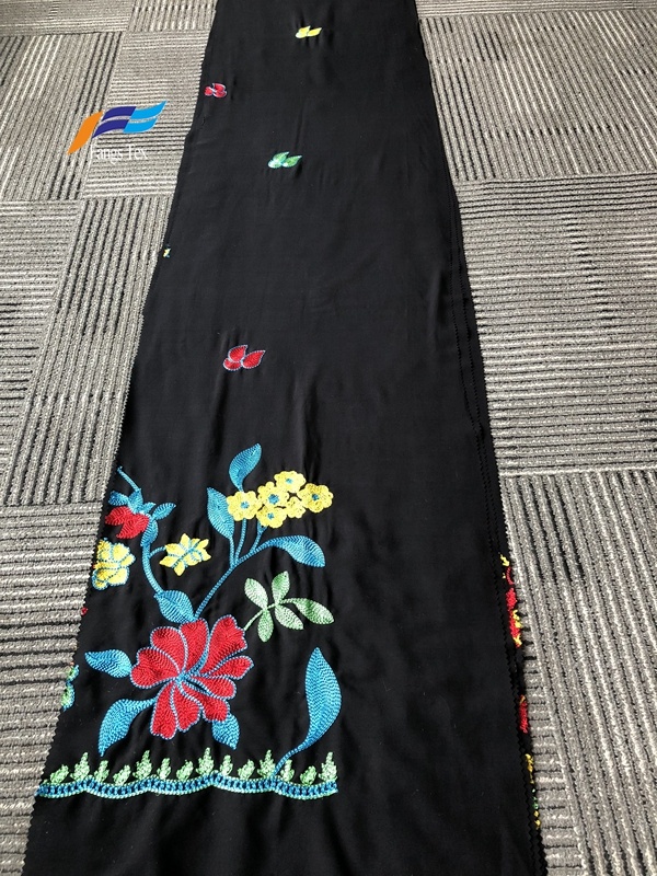Formal Black 100 Polyester Wool Peach Embroidery Fabric 3