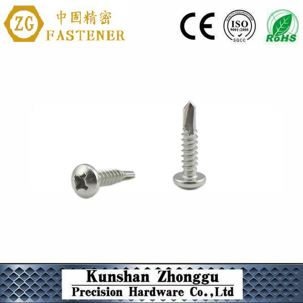 Cross recessed pan head self--drilling screw