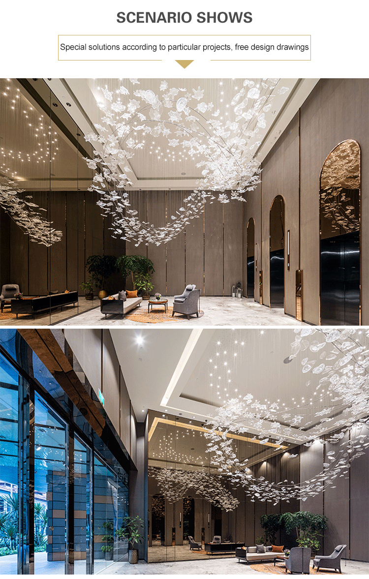 Large crystal ceiling chandelier in the lobby