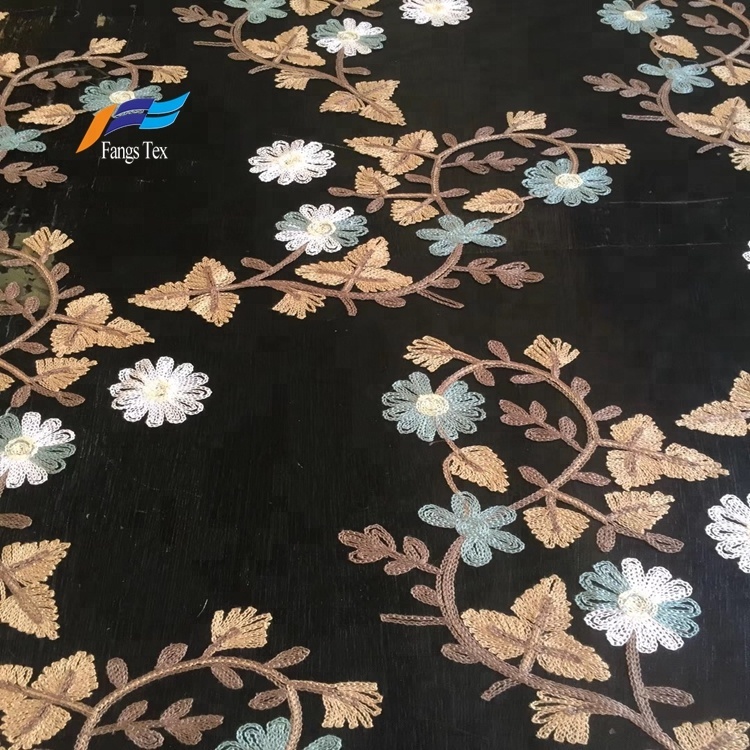 African Tokay Flower Embroidery Women Dress Black Fabric 