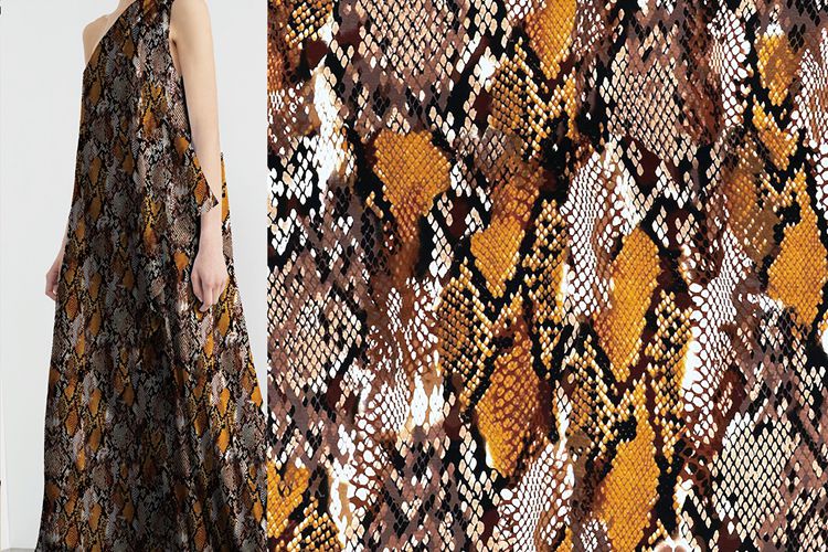 Snake Skin Leopard Printed Faille Crepe Fabric