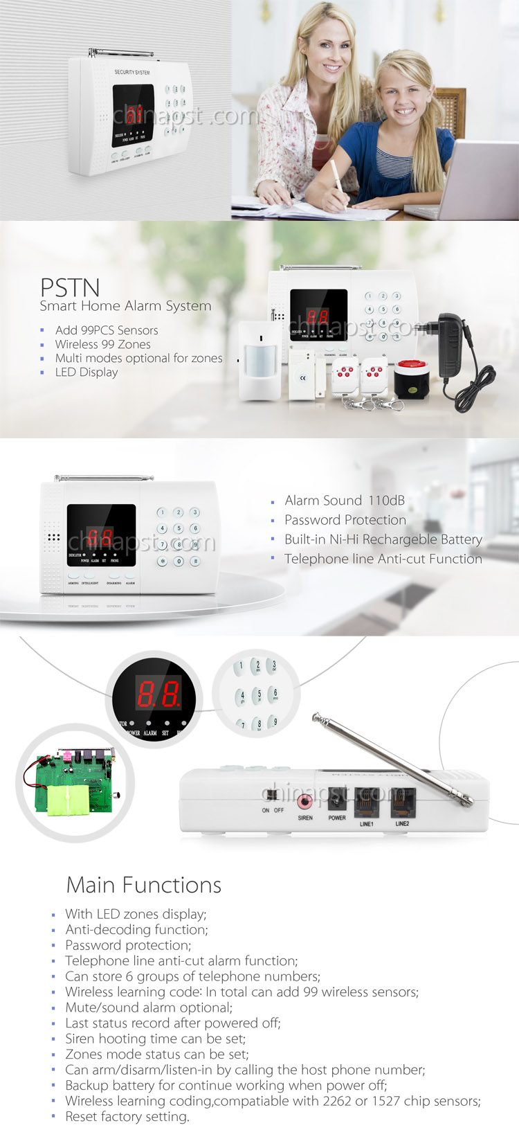 Hottest 99 Wireless Zones PSTN Burglar Alarm (PST-TEL99E)