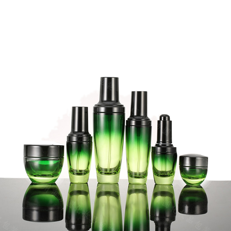 Round clear green cosmetics electroplating glass bottle jars 