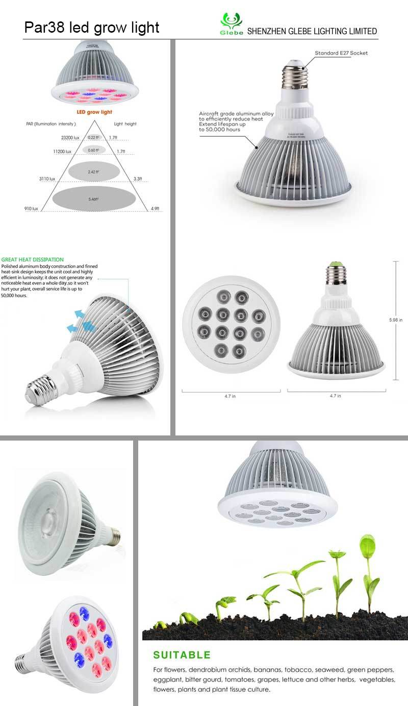 Full Spectrum 12 LED Bulb Grow Light PAR38 LED Plant Light