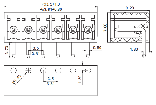 3.81mm pitch PCB fixed pluggable terminal block