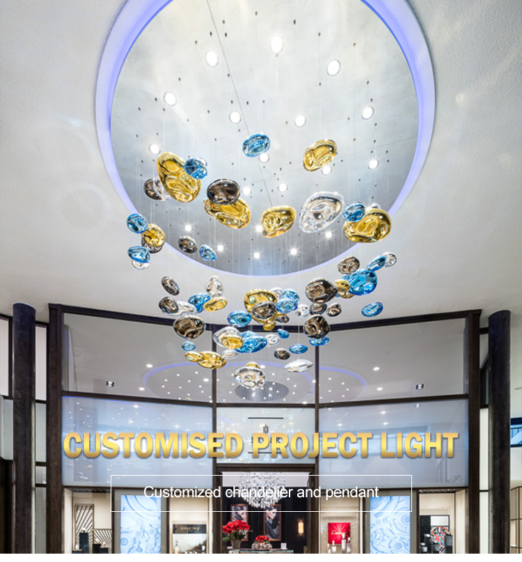 Modern luxury glass chandelier used in hotel lobby
