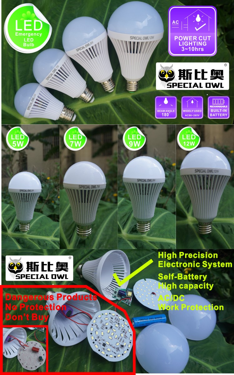 9W Rechargeable Emergency LED Bulb with Backup Battery E27 B22