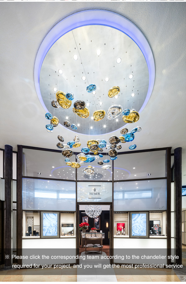 Custom glass hotel chandelier design