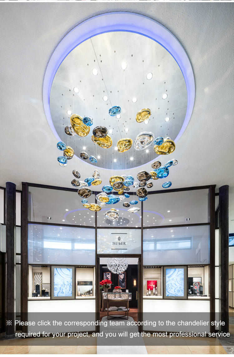 Large glass chandelier in hotel lobby