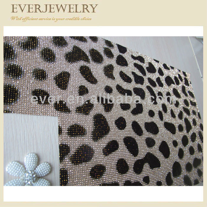 Latest Fashion Leopard Print Hot Fix Rhinestone Mesh