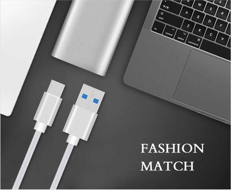 Black Round Tinned Copper USB Type a 3.0 to USB Type C Charging Cable for Mobile Phone