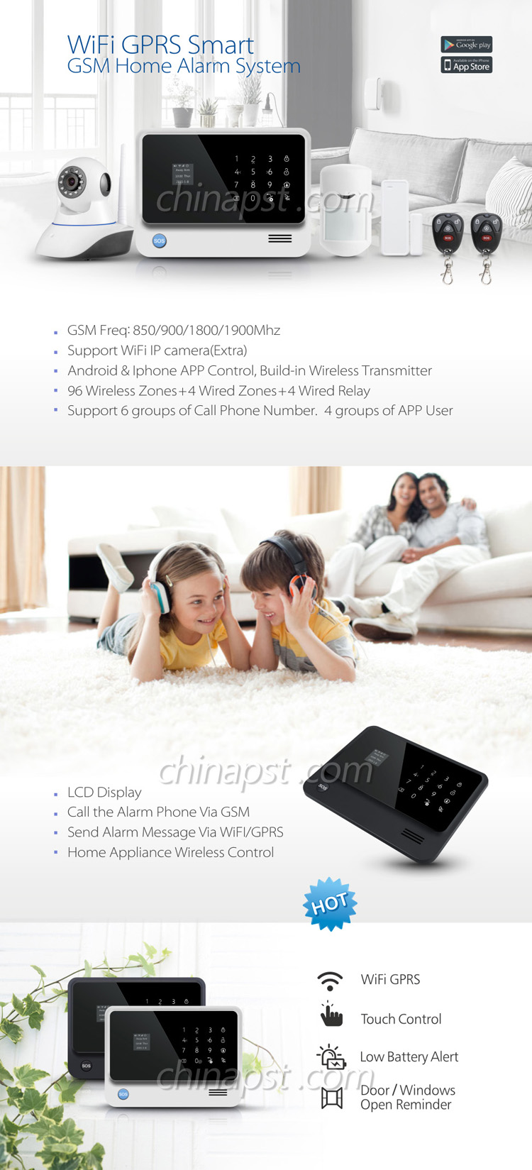 APP Controlled Auto Dial Home Security GSM WiFi Alarm (PST-G90B)