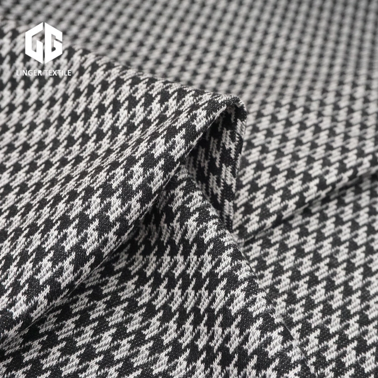 نسيج قطن نايلون بوليستر Houndstooth جاكار للملابس المتماسكة