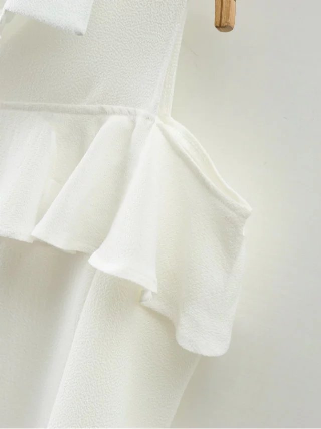 White Pleated Off Women Blouses