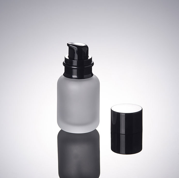 Cosmetic Frosted glass bottle with black caps