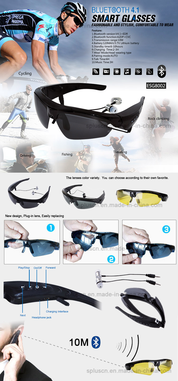 Fashion Bluetooth Headset Fitness Sunglasses Smart Glasses