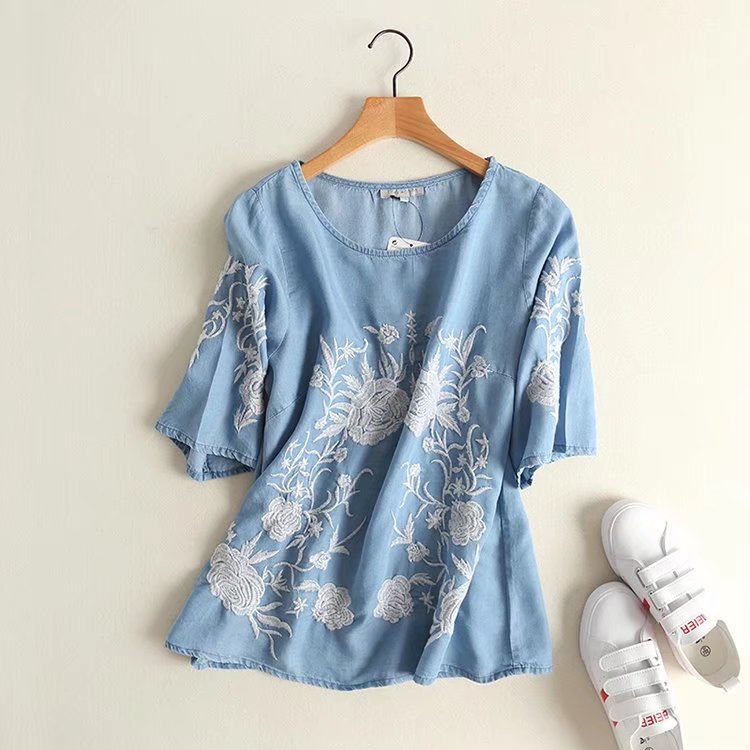 Summer Beach Embroidery Design Blouse
