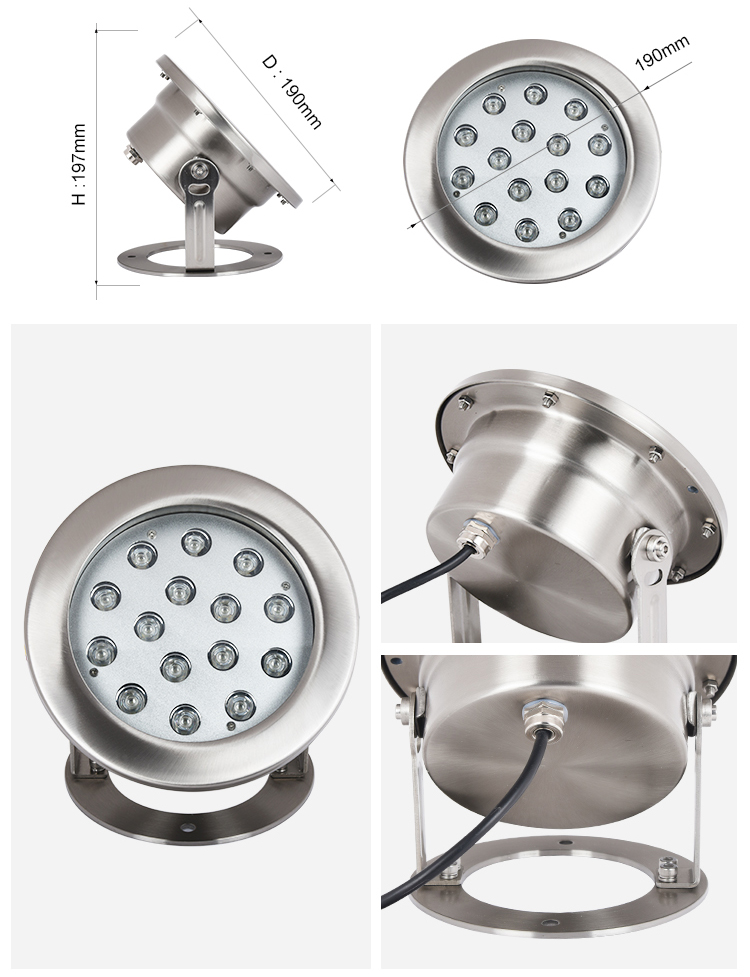Stainless steel underwater light for swimming pool