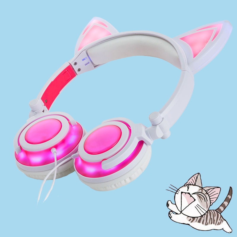 Pink color cat ear headphone