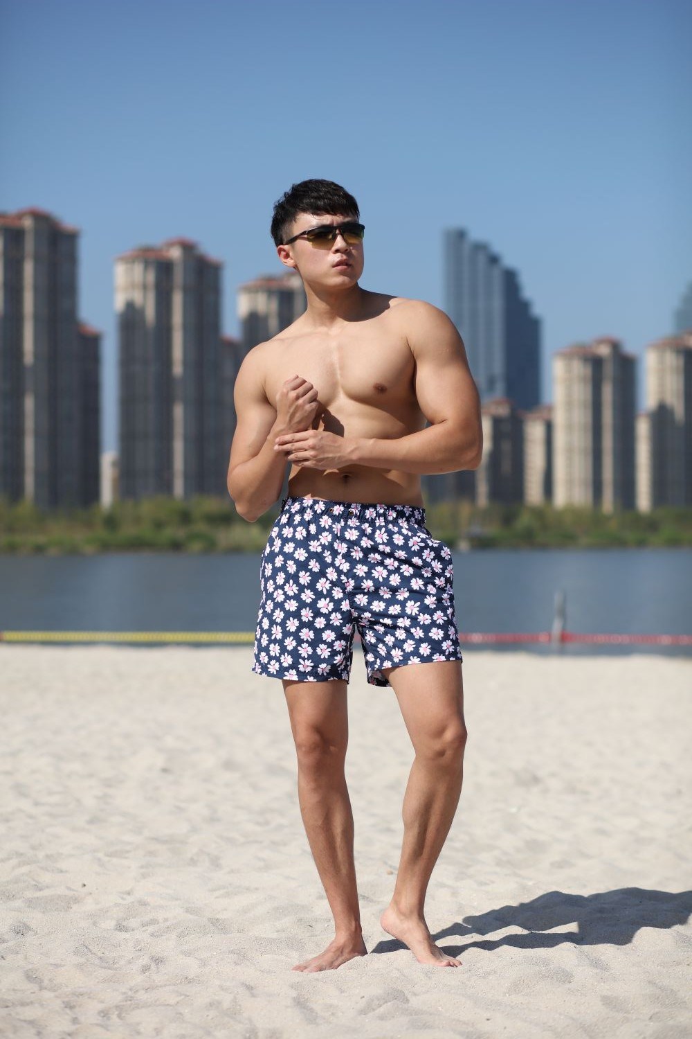 120GSM Microfiber Polyester Coating Digital Print Brief Mesh Lining for Swim Quick Dry Water Repellent Man's Swimming Short