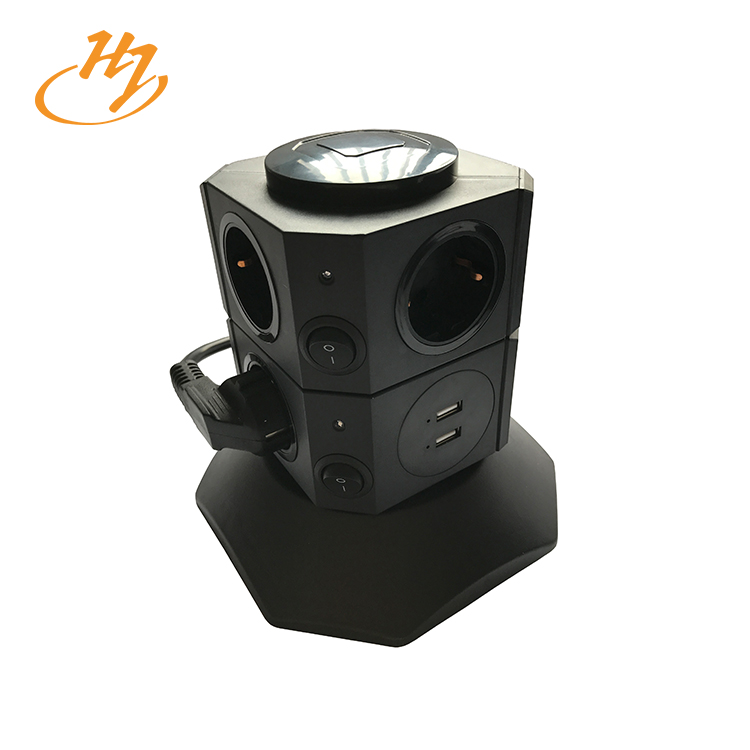 Black 2-USB 2-Layers Tower Extention Socket