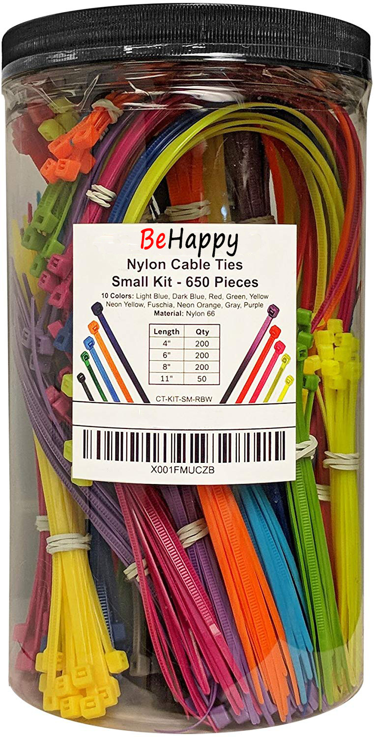 Kit Ikatan Kabel Nylon Electriduct - 650 ikatan zip - multi warna (biru, merah, hijau, kuning, fuchsia, oranye, abu -abu, ungu) - berbagai macam panjang 4