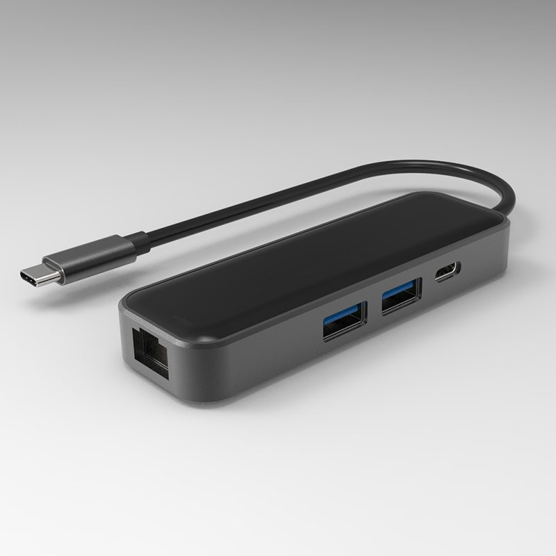 Nuevo diseño Multi Port Type-C USB-C Hub USB3.0 * 2 / RJ45 (1000Mbps) / Pd 60W Charging