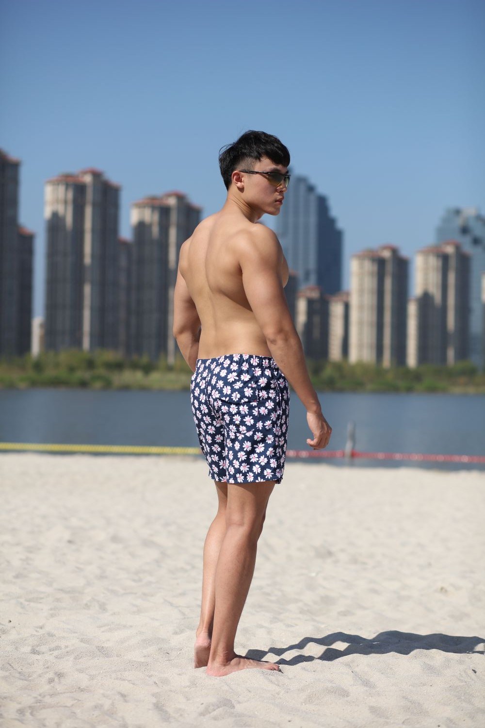 Recycled Yarn Polyester Digital Print Brief Mesh Lining Quick Dry Water Repellent Man's Swim Short