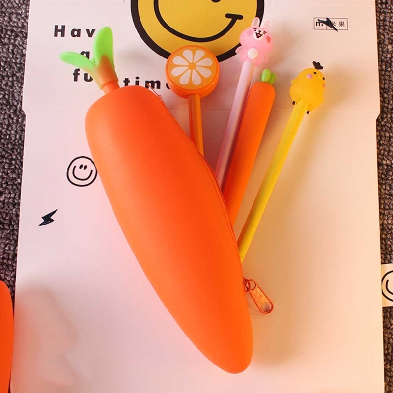 Itens de papelaria coreana Cartoon Carrot lápis Bag de material escolar bolsa de lápis infantil com zíper.