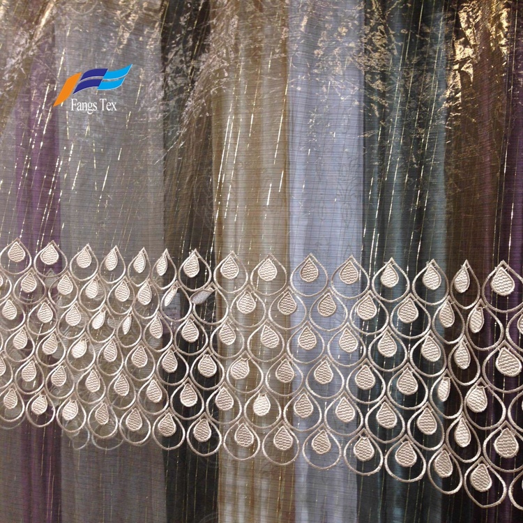 Fancy Embroideted Sheer Voile Window Curtain Fabric 2