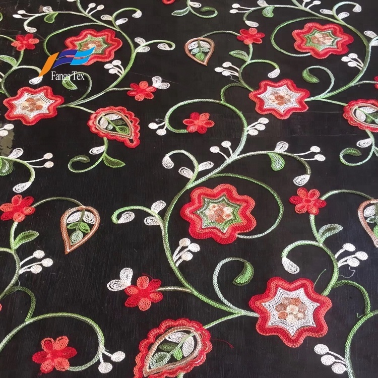 African Tokay Flower Embroidery Women Dress Black Fabric 4