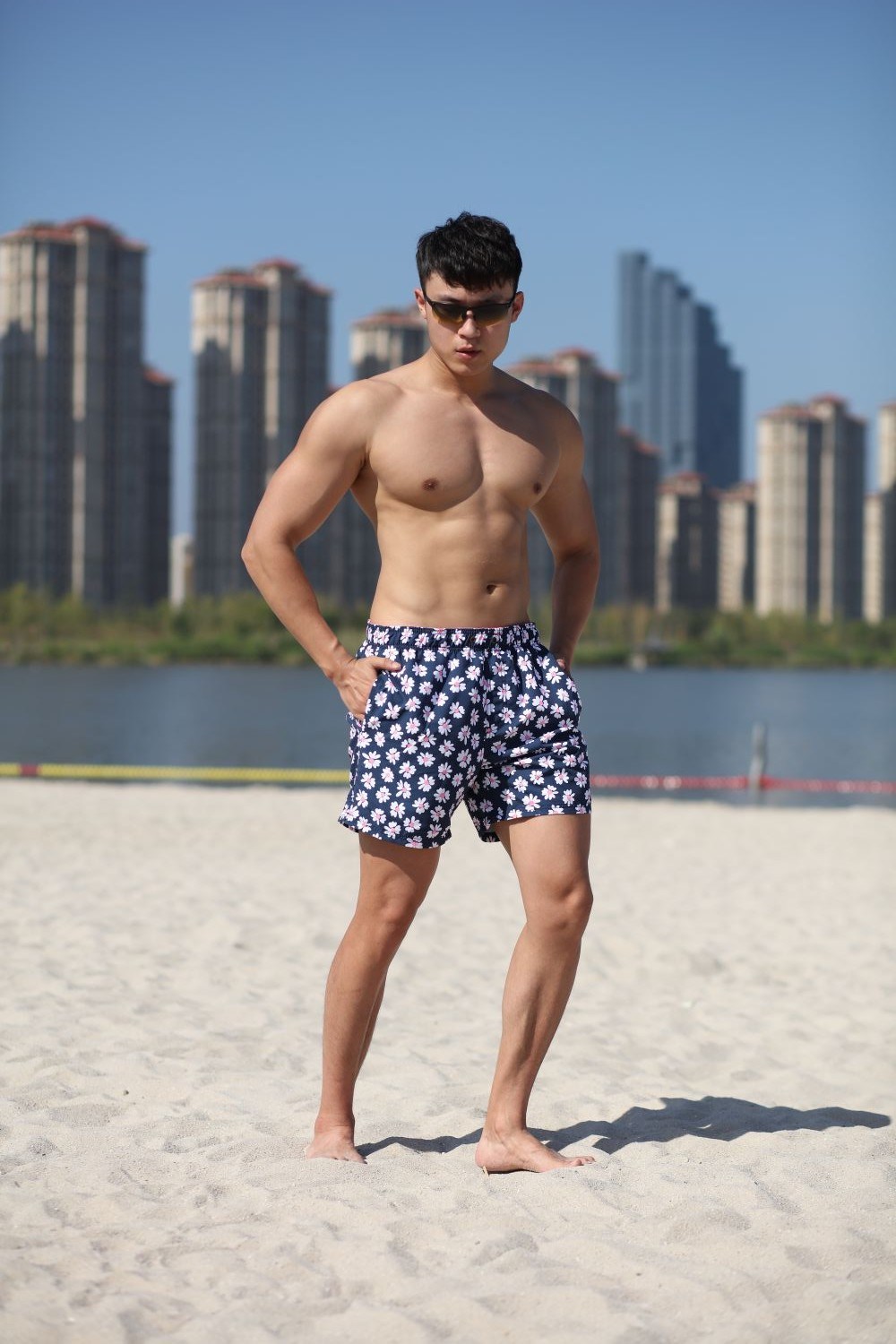 Recycled Yarn Polyester Digital Print Brief Mesh Lining Quick Dry Water Repellent Man's Swim Short