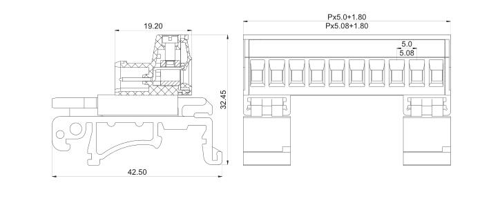 spring female and male din rail terminal block